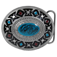 Southwestern Design with Torquoise Color Accent Enameled Belt Buckle